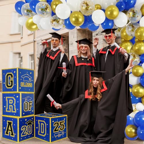 Image of Graduation Decorations Class of 2024 Blue and Gold Graduation Party Supplies Balloon Arch Kit Balloon Boxes Grad Banner for High School College Graduation Party Decor