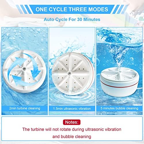 Mini Washing Machine, Portable Ultrasonic Washing Machine, 3 In 1 Lazy Magic Laundry Turbine Removes Dirt Washer with USB Powered for Home Travel Business Camping RV Trip (Auto 30 mins)