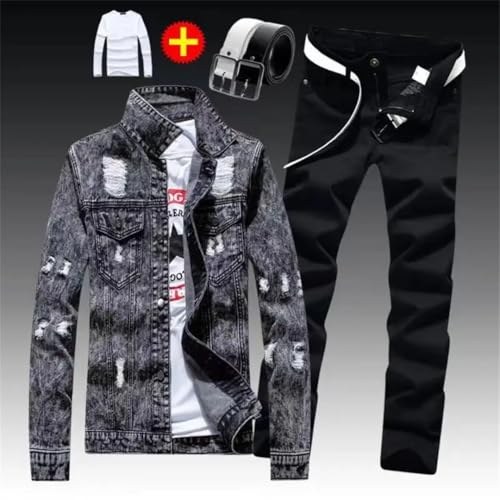Men's Autumn Denim Jacket Single Breasted Coat Jeans Pants Suit4