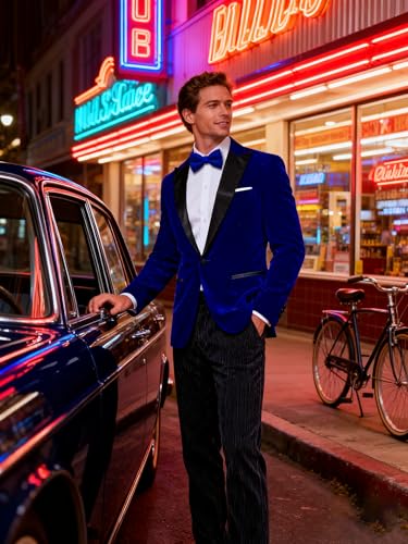Image of Barry.Wang Velvet Mens Blazer Mardi Gras Sport Coat Brooch Regular Fit Tuxedo Peaked Lapel Suit Jacket Carnival Parade