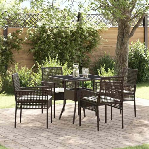 Garten Essgruppe 5-teilig, Braun Poly Rattan, wetterfestes Outdoor...