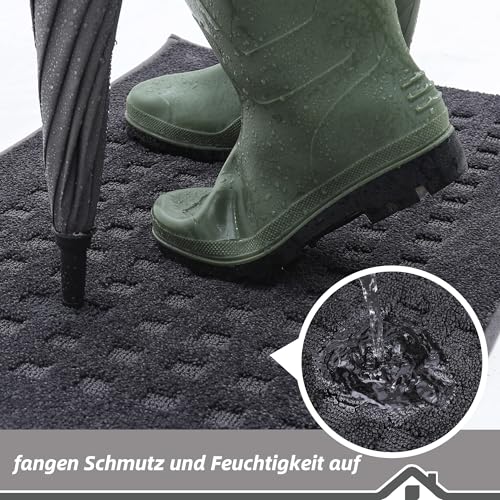 BEQHAUSE Fussmatte Innen, waschbar Fußmatte Innen, rutschfeste Schmutzfangmatte 80x120cm, Teppich Eingangsbereich Innen für Hund, Innenbereich, Haustür, Flur, Dunkelgrau