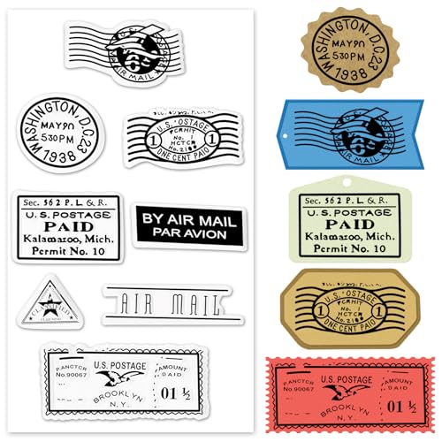 Mail Postmark Clear Stamps for Card Making Letter Stamp Pattern Clear Stamp Air Mail Words Transparent Silicone Stamps for DIY Scrapbooking Supplies Embossing Paper Card Album Decoration Craft