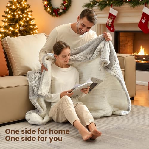 Image of Bearhug Electric Heated Throw Blanket 50 inch x 60 inch, Reversible Faux Fur & Sherpa, 6 Heating Levels & 4H Auto Off, Over-Heat Protect, ETL Certification, Machine Washable