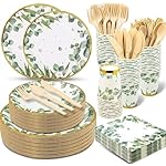 350 Pcs Sage Green Party Plates and Cups Sets,Disposable Paper Plates Cups Napkins Party Supplies,Eucalyptus Plates Dinnerware for Boho Bridal Shower/Baby Shower Theme,Serves 50