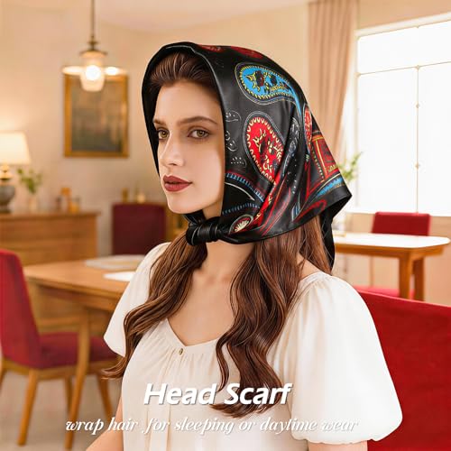 Silk Bandanas for Women, 4 Pcs 35*35 Inch Head Scarves Silk Like Satin Neck Scarfs Square Bandana Hair Wraps Scarf for Sleeping Fashion Hair Wrap Vcation Scarf Top(Fuchsia/Teal/Navy Blue/Black) — view 5