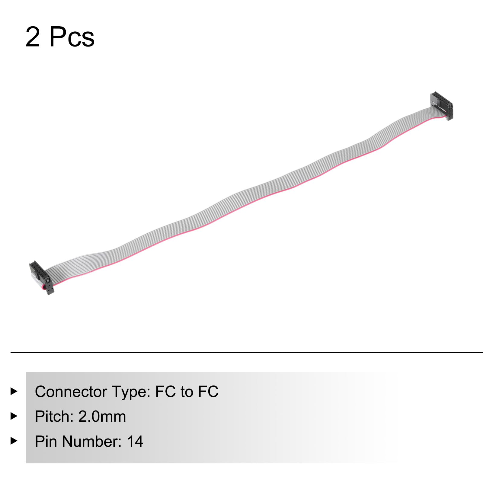 QUARKZMAN Cavo a Nastro Piatto Idc 14Pin, Passo 2.0mm, connettore Fc a Fc, Lunghezza 30cm, Filo Grigio per Computer, display Led, Dvd, 2 Pezzi