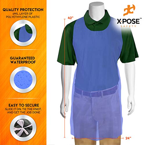 Xpose Safety Plastic Disposable Aprons - Individually Packaged Durable 1 Mil 24" X 42" (1000, Blue) #TOP1