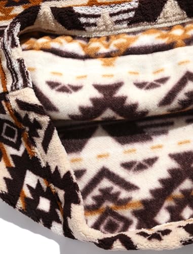 Image of ZAFUL Men 1 /4 Zipper Ethnic Aztec Fleece Unisex Winter Sweatshirt Tops 2026 | Funnel Neck Fluffy Polar Fleece Faux Sherpa Soft Thermal Pullover Kangaroo Pocket Jacket Hoodie Tops