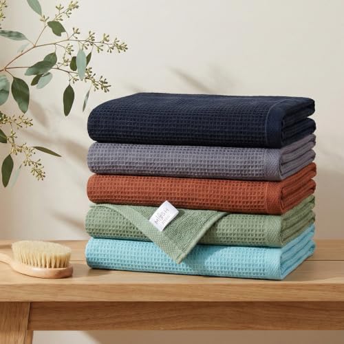 Image of Mush Bamboo Dual Texture Waffle Terry Bath Towel Set of 5 | 500 GSM Ultra Soft, Highly Absorbent, Quick Dry Towels | Large Towels for Bath, Gym, Spa | Multicolor (70x140 cm)