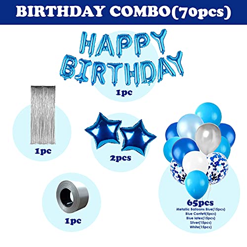 Image of Party Propz Birthday Decoration Kit - 70 Pcs Combo, Blue Happy Birthday Foil Balloon | Birthday Decoration Kit for Boys | Silver & Blue Balloon Decorations for Husband
