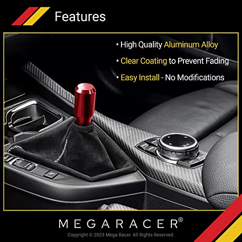 Mega Racer 8Cm Red Aluminum Shift Knob - For Buttonless Automatic And 4, 5 And 6 Speed Manual Transmission Vehicles, Interior Automotive Replacement Parts, 1 Piece #TOP1
