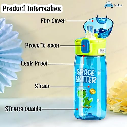Image of FunBlast Cute Water Bottle with Sipper, Water Bottle for kids, Sipper Bottle for Kids - Anti-leak Cartoon Kids Water Bottle for Kid (630 ML) (Dinosaur)