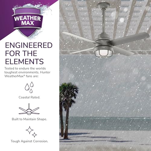 Image of Hunter Searow, Outdoor or Indoor, Ceiling Fan, Quiet, 54 inch, Matte Silver