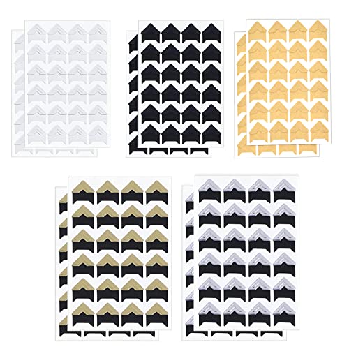 Bailinks Selbstklebende Fotoecken [240 Stück, 10 Blatt] – 5 Farben, Transparent & Wiederverwendbar – Für Fotoalben, Scrapbooks, DIY Journale, Speicherbücher – Klebefrei & Rückstandslos‌