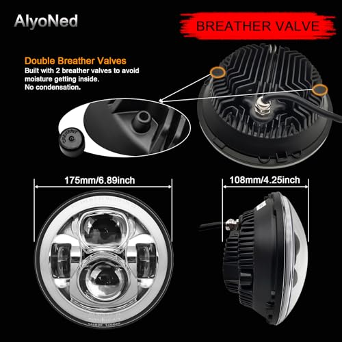AlyoNed Upgraded 7" inch Motorcycle LED Headlight Halo DRL DOT Kit Chrome by AlyoNed - Used condition - Image 4