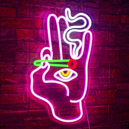 WLHOPE Hand Eye Neon Sign Evil Eye Hand Neon Signs Pink White Led Neon Signs for Wall Decor, USB Connectivity Hamsa Neon Light Signs for Bedroom Game Room Home Bar Cafes Party, Halloween Neon Signs