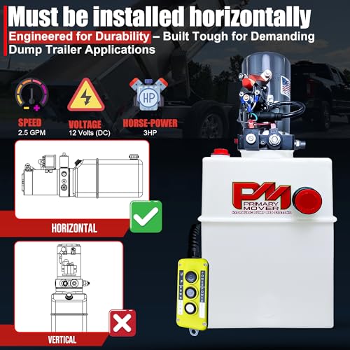 KTI 12Vdc Double Acting Hydraulic Pumps with |Poly Reservoirs 13 Quart Square| for Dump Trailer - Hydraulic Power Unit - Dump Trailer Pump Double Acting, (DC-45597-13SP)