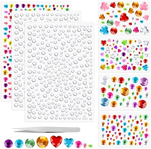 Self-Adhesive Rhinestone Stickers, 1179pcs Stick on Gems for Crafting, Acrylic Crystal Bling Face Jewels Sticker with Tweezers, Assorted Gem Stickers for Children DIY Crafts, Makeup,Festival