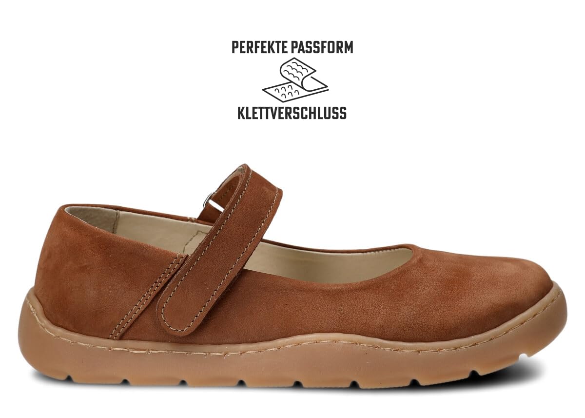nagaba 632 – Orthopädische Weite Damen-Ballerinas - Barefoot Inspiriert für Frauen - Extrabreiter Zehenraum – Lederschuhe mit Leder-Einlegesohle, Breite Füße, Flache Schuhe, Klettverschluss