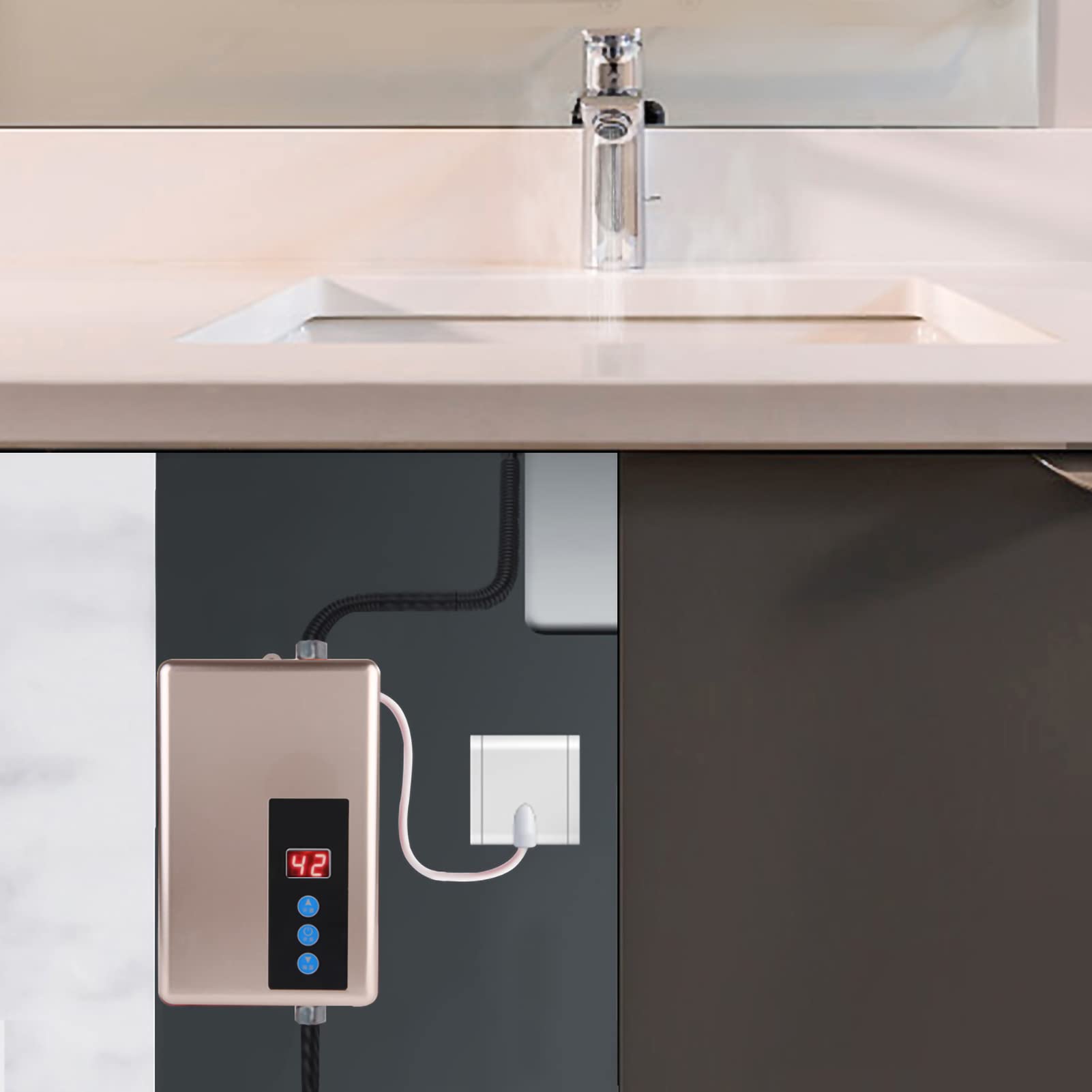 Riscaldatore di Acqua Calda Senza Serbatoio, 220V Istantaneo Scaldabagno Elettrico Mini Doccia per Il Lavaggio Della Del Bagno di Casa - Digital Dispaly 5.5Kw (Argento)