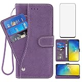 Asuwish Compatible with Samsung Galaxy S10e Wallet Case and Tempered Glass Screen Protector Flip Cov