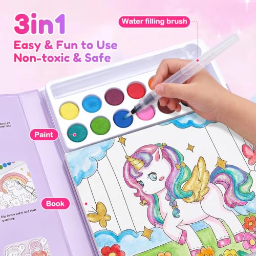 CMTOOP Paint with Water Coloring Books for Kids Ages 4-8 3-5, Washable Unicorn Watercolor Paint Set Kids, 3-in-1 Mess Free Arts and Crafts Activity Kit, Travel Toys & Girl Birthday Gifts - Image 3
