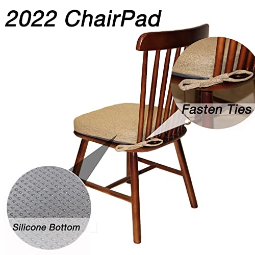 Zyhoone Chair Cushion With Ties For Dining Chairs - Thick And Comfortable Non Slip Kitchen Seat Pad For Dining Room With Machine Washable Cover [15 X 15 X 2 Inches] - Natural Linen #TOP5