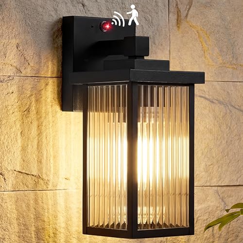 hameso Outdoor Motion Sensor Lights Dusk to Dawn Outdoor Wall Light Fixtures Waterproof Exterior Lighting for Front Porch Garage Entryway Yard House (Black)