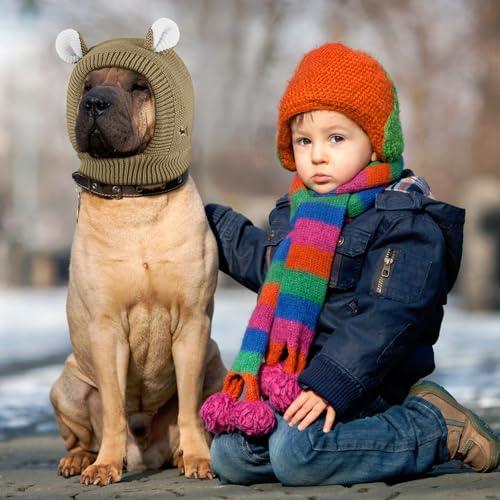 Image of Frienda Quiet Ears for Dogs, Dog Ear Muffs Noise Protection Knitted Pet Ears Snood Head Wrap Hats for Medium to Large Cats Pets(Dark Khaki)