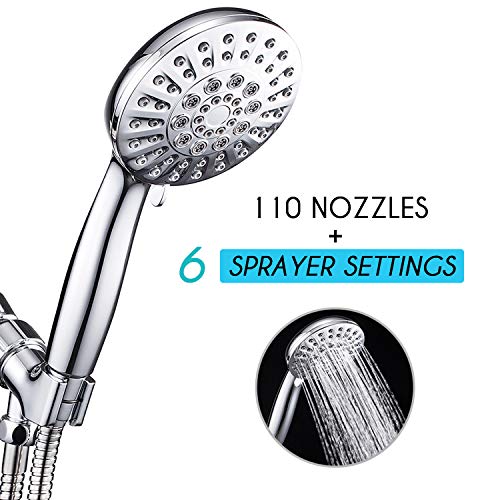 ANZA Hand Held Shower Head with Hose, 6 Spray Settings, 4.3" Water Saving