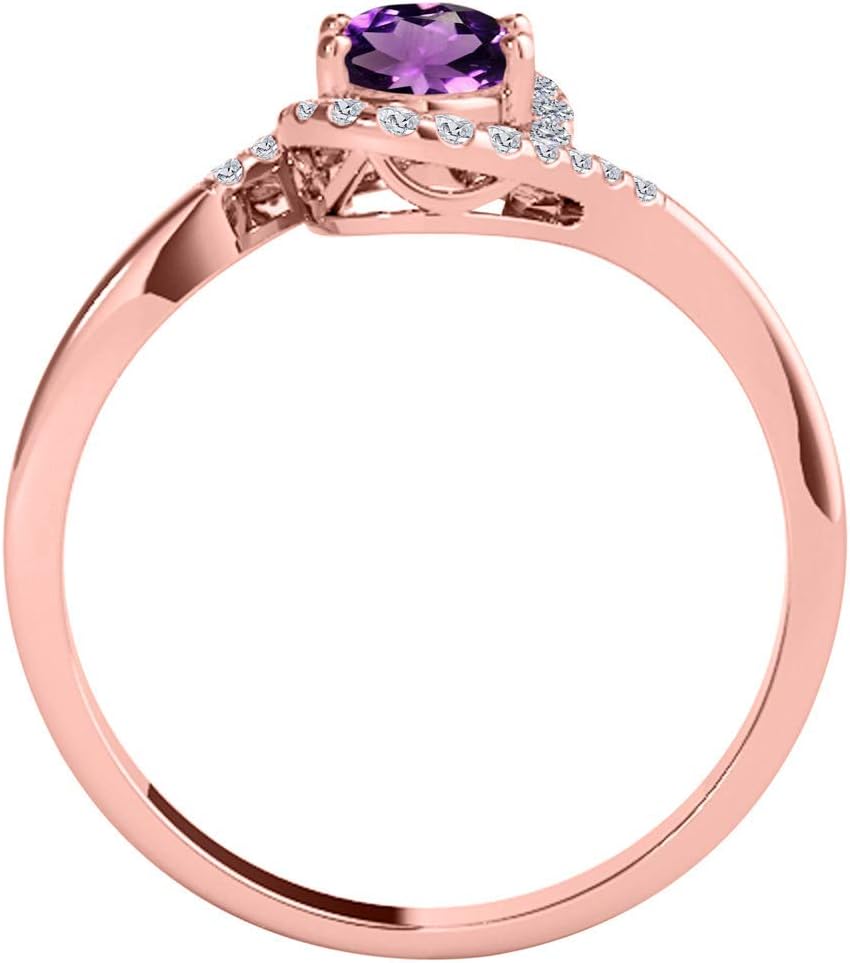 MauliJewels 1.00 Carat Amethyst and Diamond Ring for Women, Oval Cut Amethyst with Round White Diamond Accents, 14K Rose White Yellow Gold, Gemstone Engagement Anniversary Ring