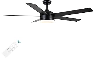 YUHAO 60 Inch Black Ceiling Fan with Lights and Remote Control, Adjustable 3 Color Temperature LED Ceiling Fan with 6 Spee...