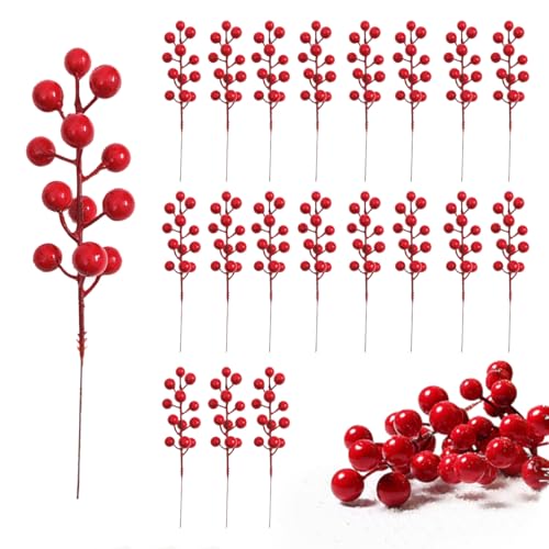 VOPIWOZ 20 Stück Rote Beerenförmige Zweige, Stechpalme Deko...