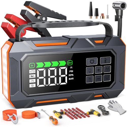 14 in 1 Booster Avviamento Auto 8000A con Compressore 160PSI, 26800mAh Avviatore Emergenza (Tutti Gas o 12L Diesel...