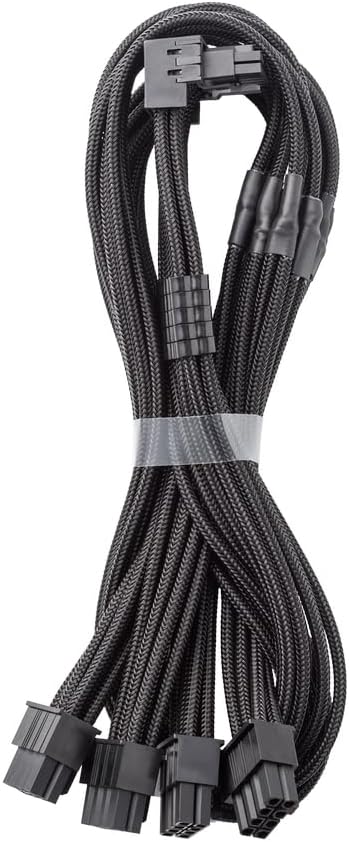 CableMod RT-Series Pro ModMesh Sleeved 12V-2x6 12VHPWR 90° StealthSense PCIe Cable for ASUS/Seasonic/Phanteks - Variant A (Black + White, 16-pin to Quad 8-pin, 60cm)