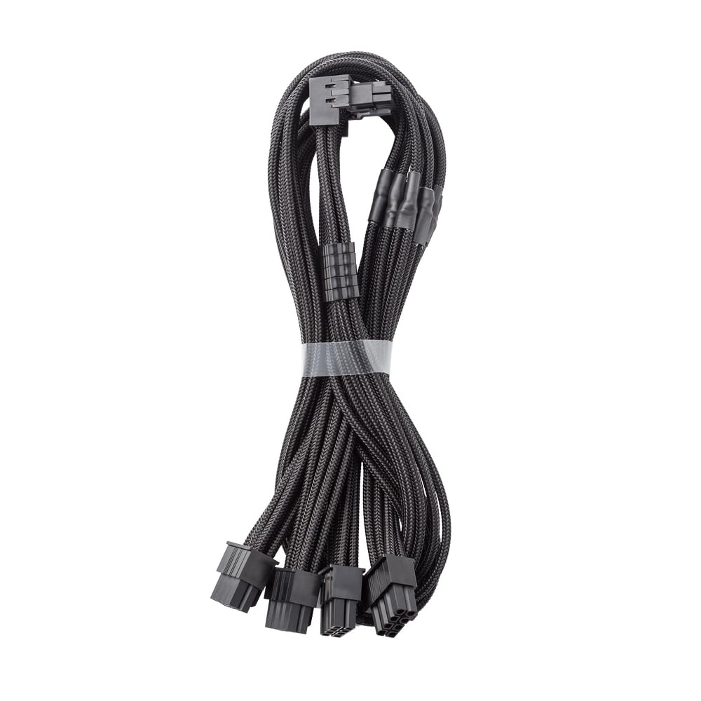 CableMod E-Series Pro ModMesh Sleeved 12VHPWR 90° StealthSense PCI-e Cable for EVGA G/G+ / P/P+ / T - Variant A (Black, 16-pin to Quad 8-pin, 60cm)
