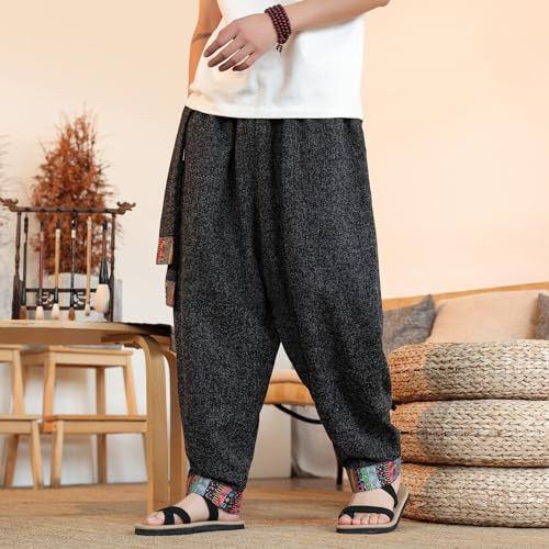 Men's Pants Summer Ethnic Ice Silk Capri Cropped Harem Hip Hop Casual Elastic Waist Lightweight Trouser3