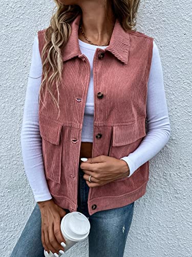 Wdirara Women's Button Front Sleeveless Collar Corduroy Vest Jacket With Pocket Dusty Pink Xl #TOP2