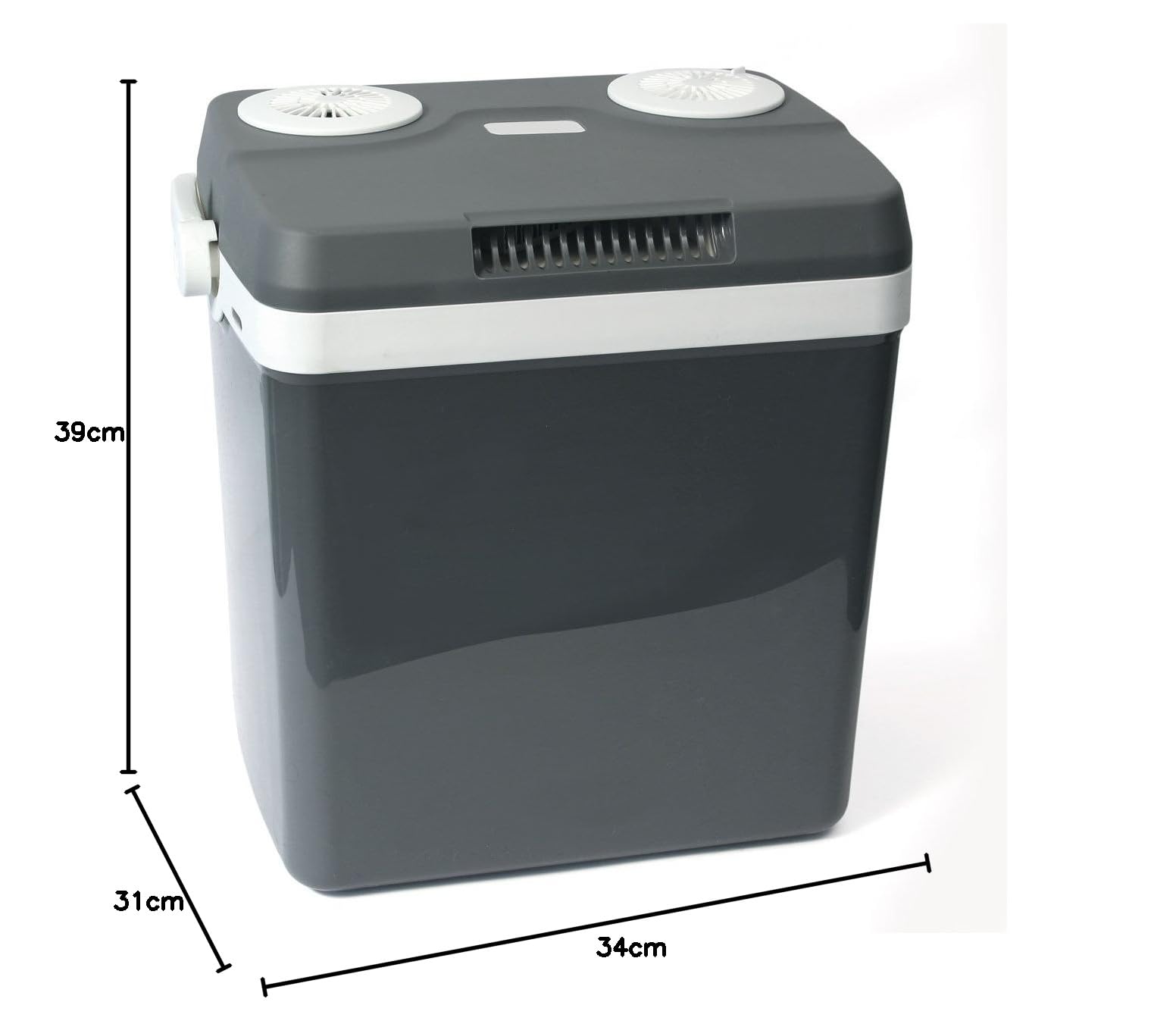 Dino KRAFTPAKET 131001 lodówka turystyczna 12 V, 230 V (ciepło i chłodzenie), wysokość: 44 cm, rozmiar: 32 l (netto), elektryczna lodówka do samochodu, łodzi, na kemping, A++ z trybem ECO
