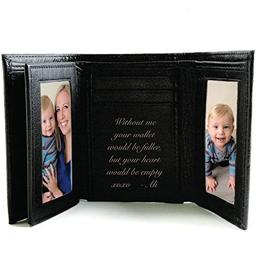 Personalized Black Genuine Leather Tri-fold Wallet Engraved Free - Ships from USA2