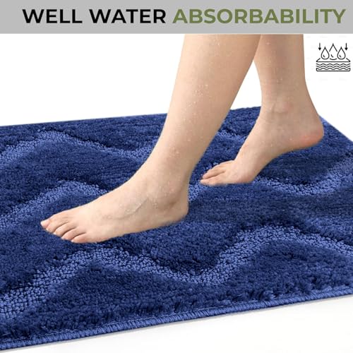 Image of Luxe Home Bath Mat Super Soft Microfiber Non Slip Scotland Waves Bathroom mats Water soak Washable Doormat for Home, Bedroom, Living Room (38x58 cm, Navy) Pack of 1