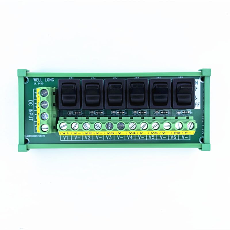 DIN Rail Mount 6 Channel Paddle Switch DC Power Distribution Strip Module