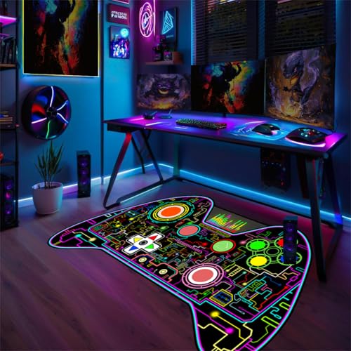 Gamepad Shaped Carpet Rug - Gamepad Shaped Area Rug for Boys Bedroom Gaming Themed Area Rugs Kids Boys Gaming Room Decor, 3x5 Feet