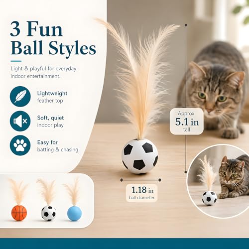 Bouncing Balls for Cats with Natural Feathers, 6 Pack Interactive Cat Toys by Generic - Used condition - Image 3