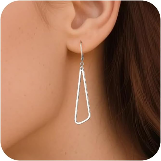 ALEXCRAFT 925 Sterling Silver Dangle Earrings for Women Gold Plated Long Triangle Dangle Drop Earings Hypoallergenic Trendy Leverback Dangly Earrings Dangling Jewelry for Women - Image 2
