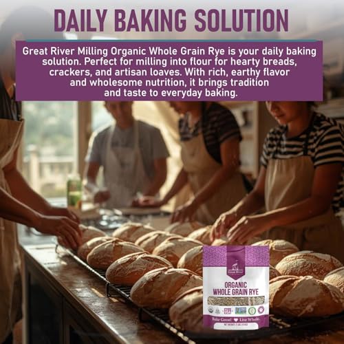 Image of Great River Organic Milling Organic Whole Grain Rye Berries | High-Fiber, Nutrient-Rich Ancient Grain | Non-GMO, Kosher | Ideal for Baking, Sourdough, Salads, Pilaf & Soups | 2 Lb