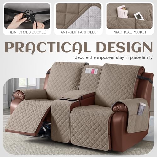Image of KinCam 100% Waterproof Loveseat Recliner Cover with Console, Taupe