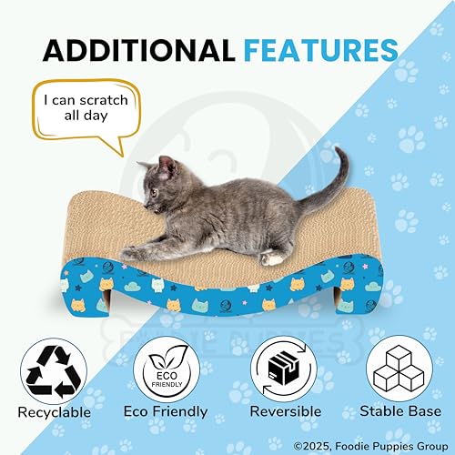Image of Foodie Puppies 2-in-1 Reversible Cat Scratcher Pad with Catnip for Cats & Kittens - (M-Sitting Sofa 46 x 23 x 8 cm) | Durable Corrugated Cat Scratching Pad for Furniture Protection, Play & Rest