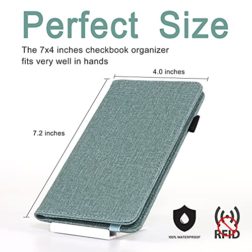 Cobak Checkbook Cover - Premium Leather Check Book Holder Wallet With Rfid Blocking Function For Men And Women,Fabric Green #TOP3